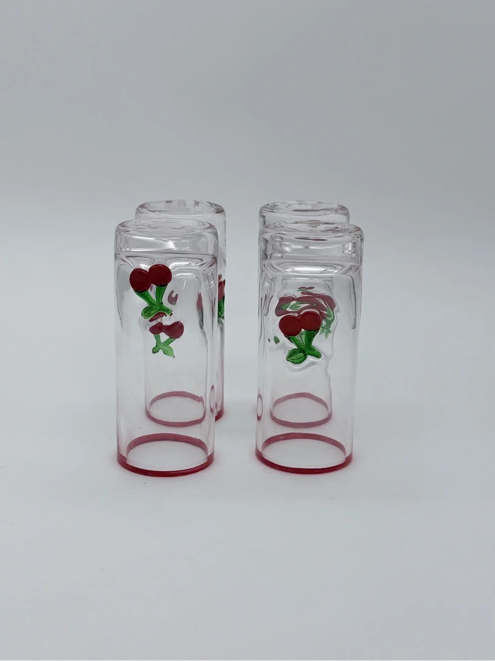 4 Pc Red Cherry Icon Shot Glasses Anthropologie Coquette Retro 1950’s Style